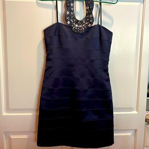 Laundry by Shelli Segal Navy Blue Embellished Mini Cocktail Dress